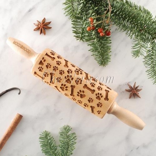ENGRAVED MINI ROLLING PIN – Dog Paws and Bones Pattern